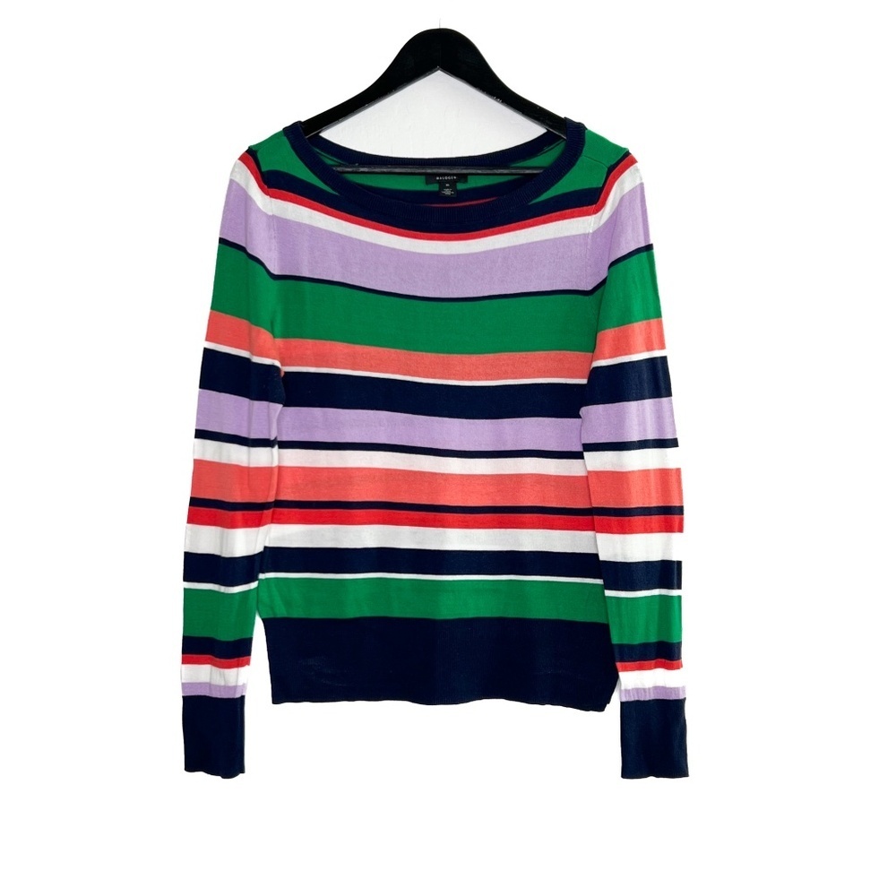 Halogen Sweater Navy Coral Green Purple Striped Pullover